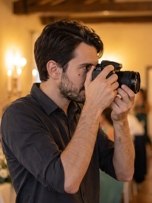 Louis Marchetti fotografa durante un ricevimento di matrimonio