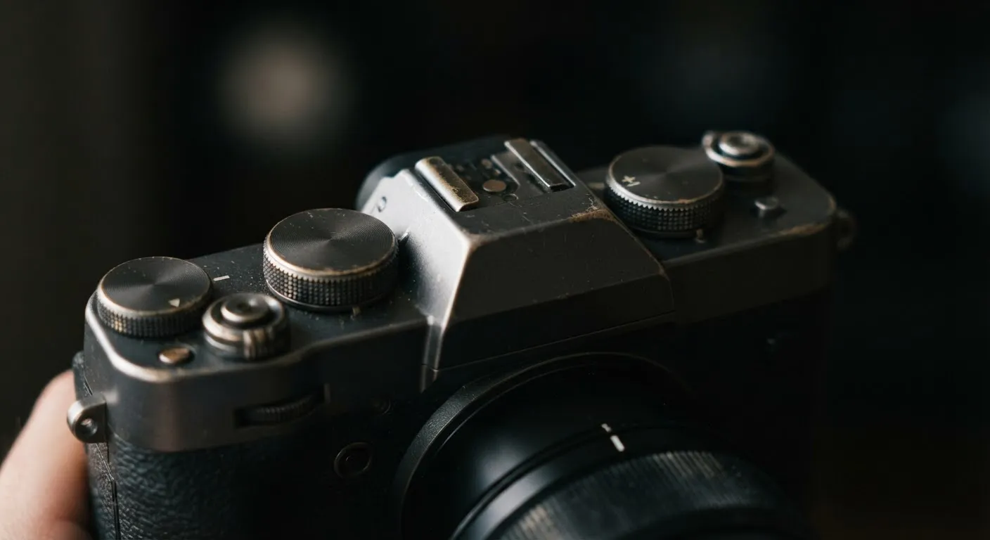 Ghiere di modalità ed esposizione sulla calotta di una fotocamera mirrorless